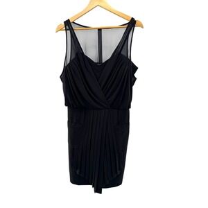 Black‎ Sleeveless Sheer Neckline Ruched Sheath Dress WAREHOUSE UK12